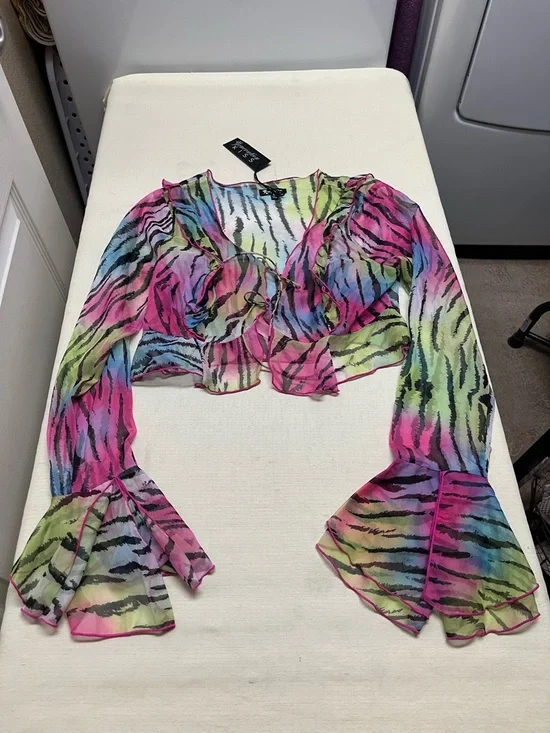 NWT Dolls Kill Generation Kiss L Zebra Rainbow sheer Top - Picture 2 of 11